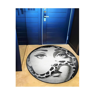 Black Face and Snake Themed Woven Base Washable Rug