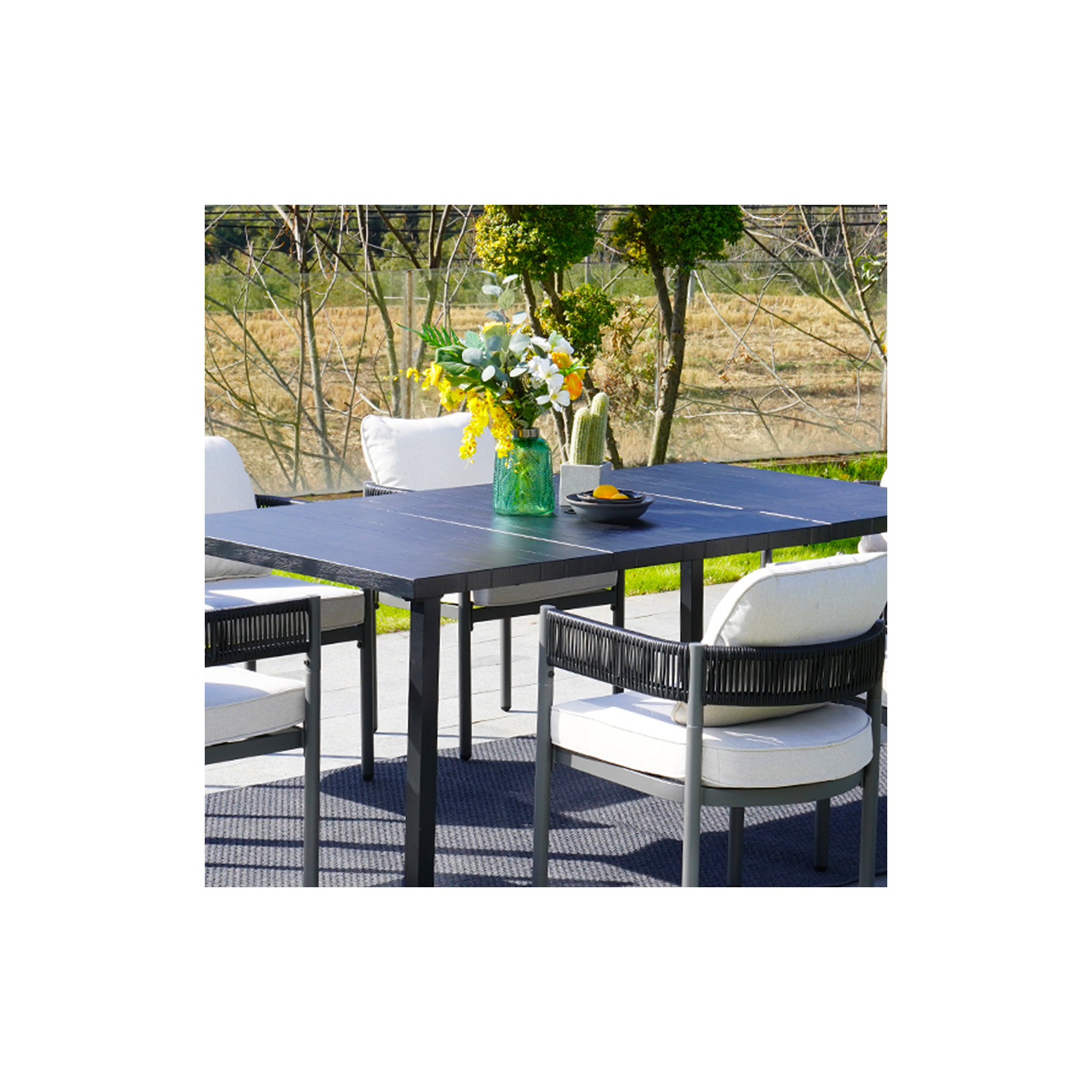 Callista Steel Outdoor Dining Table with Umbrella Hole