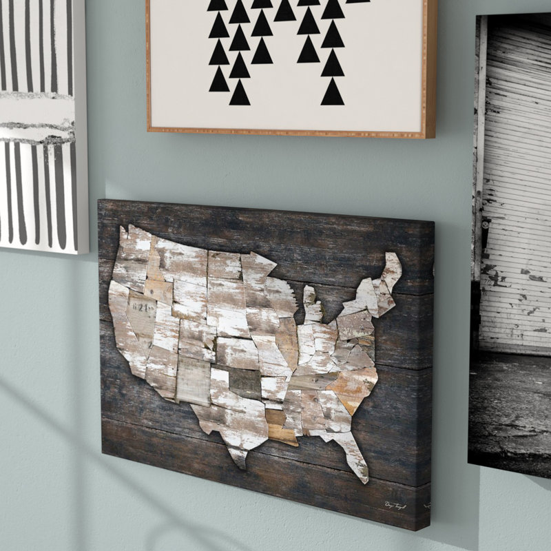 «USA Map II», impression sur toile, H 18 po x l 26 po x P 1,5 po, Toile tendue, Pas de tapis