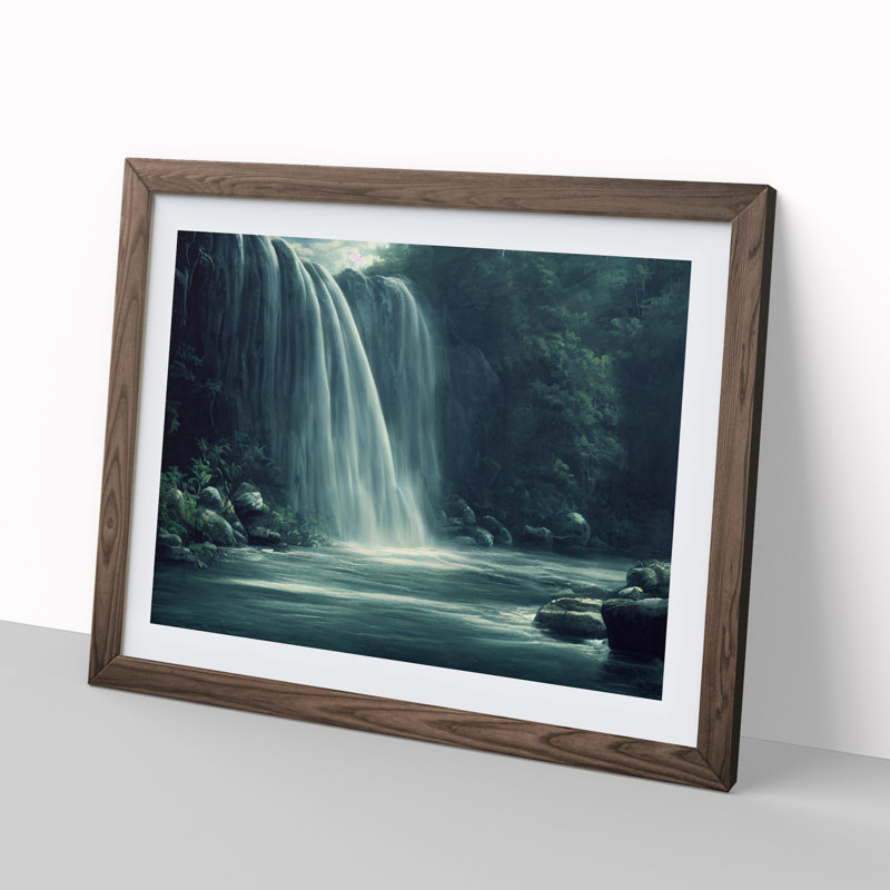 Iconic Waterfall - Single Picture Frame Print, 46cm H x 64cm W, Walnut