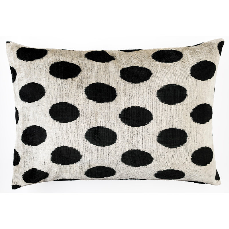 Silk Lumbar Rectangular Pillow Cover & Insert, Black/White/Polka Dots
