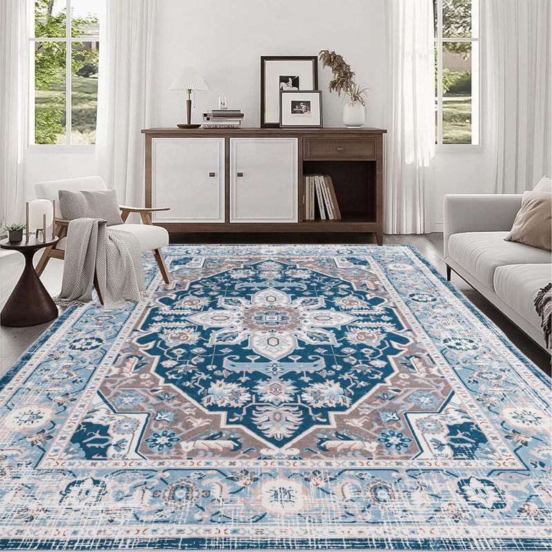 Area Rug Vintage Bohemia Large Persian Non-Slip Washable Rug For Living Room Kitchen Bedroom Living Room Flower Design
