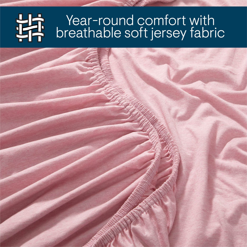 Aeropostale Cotton-Rich Heathered Jersey 3 Piece Sheet Set – Soft T-Shirt Feel, Heathered Pink, Twin, Pink