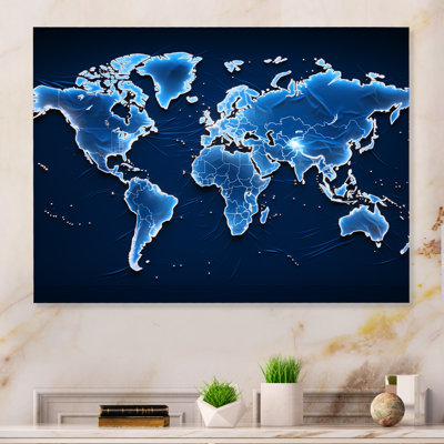 "Carte du monde des méridiens bleu majestueux" sur métal