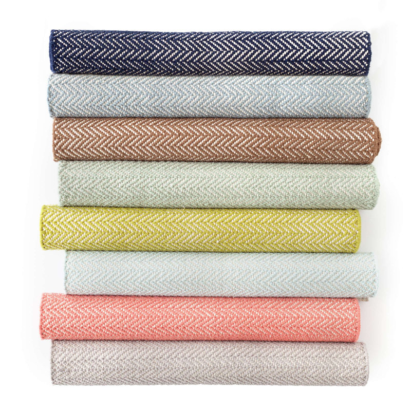 Herringbone Ocean Handwoven Cotton Rug, Rectangle 5' x 8'