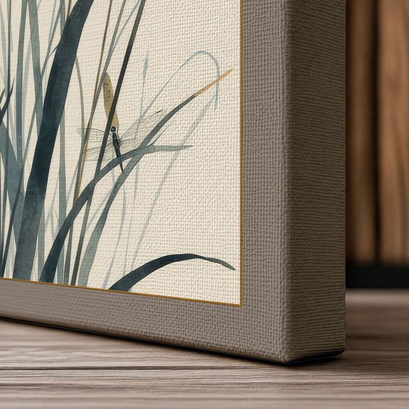 Reeds and Dragonflies Botanical 1 Piece Wrapped Canvas Wall Art, 24x16 - 61.0 x 40.6 cm, Taupe Border