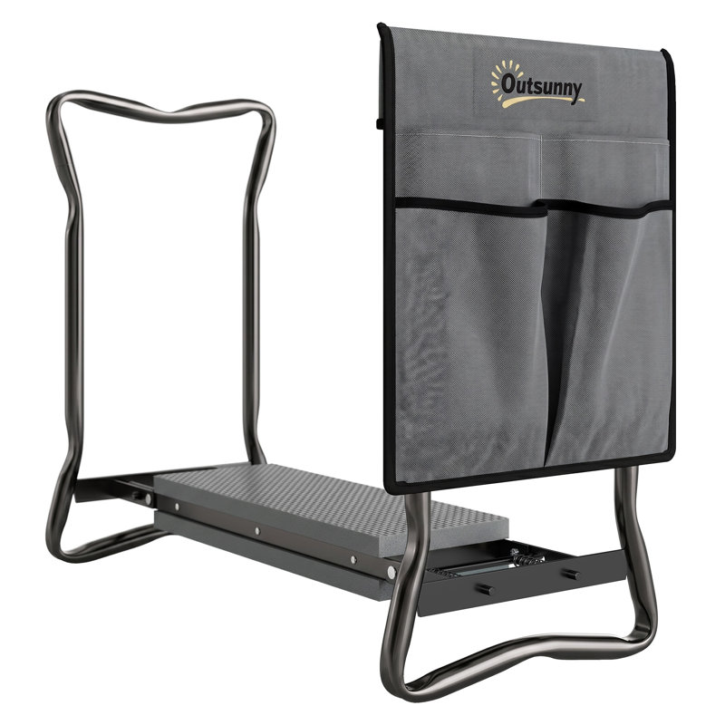 Genouillère de jardin pliable et siège avec pochette à outils Outsunny, gris