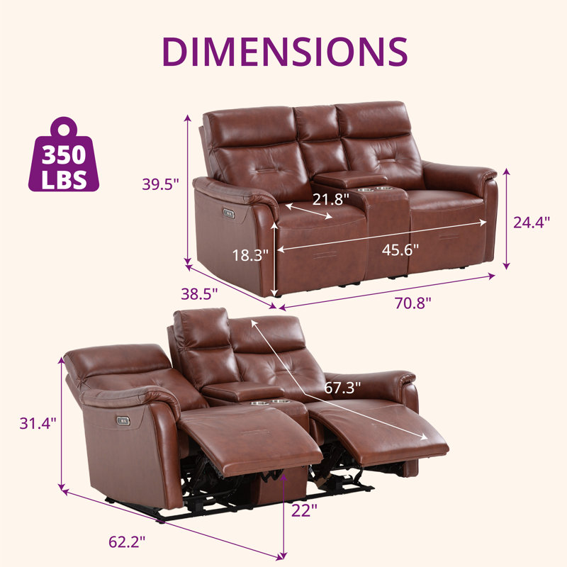 Jeramyah 70.75" Upholstered Power Reclining Sofa with USB Port