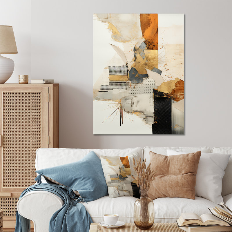 Or et gris coucher de soleil Collage IV - Collages abstraits, art mural en métal, H 20 po x l 12 po x P 1 po