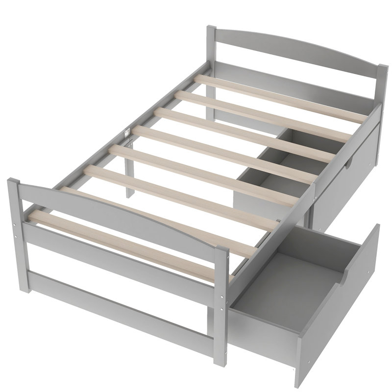 Lit plateforme simple avec deux tiroirs, gris