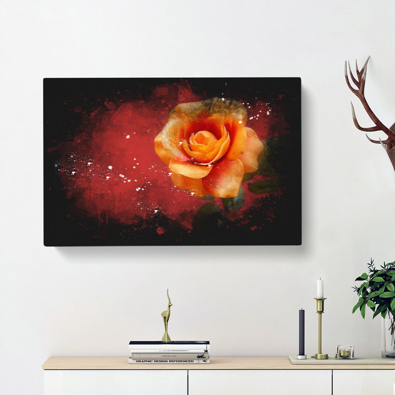 Orange Rose In Bloom - Wrapped Canvas, 50cm H x 76cm W x 3cm D