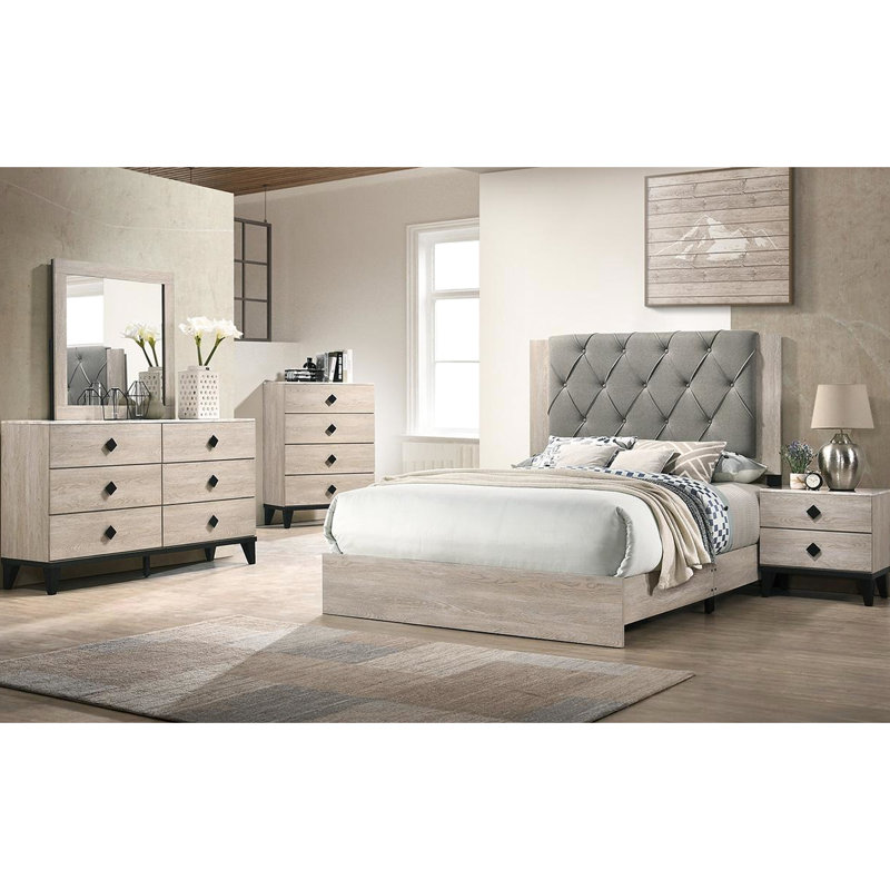 Table de chevet 2 tiroirs crème avec pieds noirs et plateau rectangulaire en finition pour la commodité de la chambre à coucher