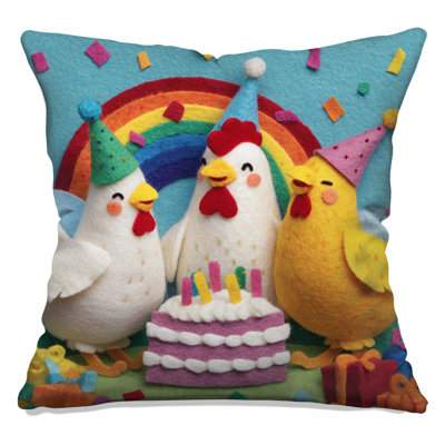 Felt Chickens Birthday Cake Double Sided Throw Pillows