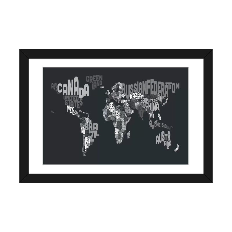 Impression sur toile, "carte du monde" Karlskrona, H 24 po x l 32 po x P 1 po, Papier avec cadre noir, Blanc