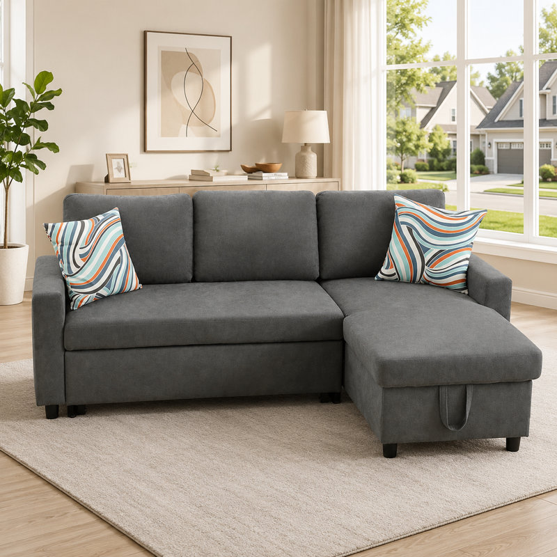 Carlheinz 83" L-Shaped Storage Sleeper Sofa Bed, Gray