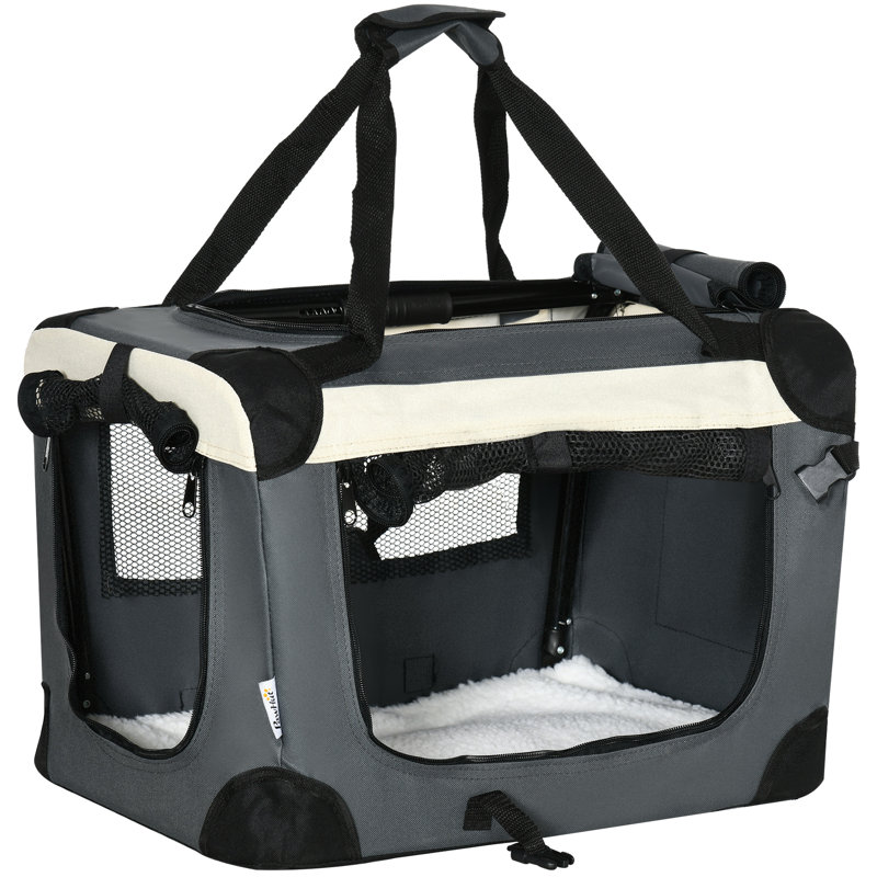 Steel Collapsible Pet Carrier with 1 Door, Grey, 35cm H x 50.5cm W x 33.5cm D