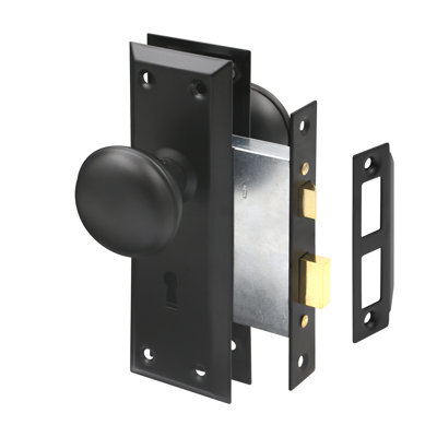 Prime-Line Mortise Lock Set, 2-3/8 In. Backset, Doorknob, Matte Black, (Single Pack)