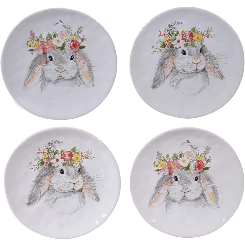 Assiettes à salade / dessert 8,5 po Sweet Bunny, ensemble de 4, 2 motifs assortis