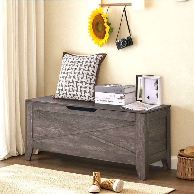 Pania 30" Wide Rectangle Storage Bench, Gray, 18.5" H x 43.3" W x 15" D