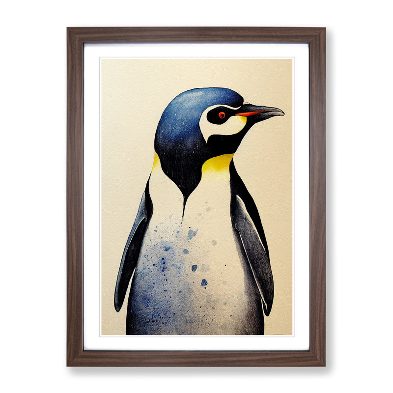 Penguin No.4 - Single Picture Frame Painting, 46cm H x 34cm W x 2cm D, Walnut