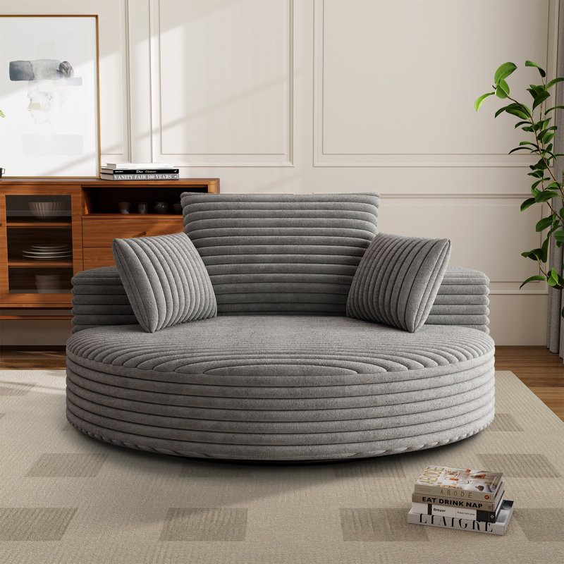 Wide Corduroy Swivel Chair And Fluffy Sleeper Sofa With 360° Rotation For Living Room And Lounge, Gray