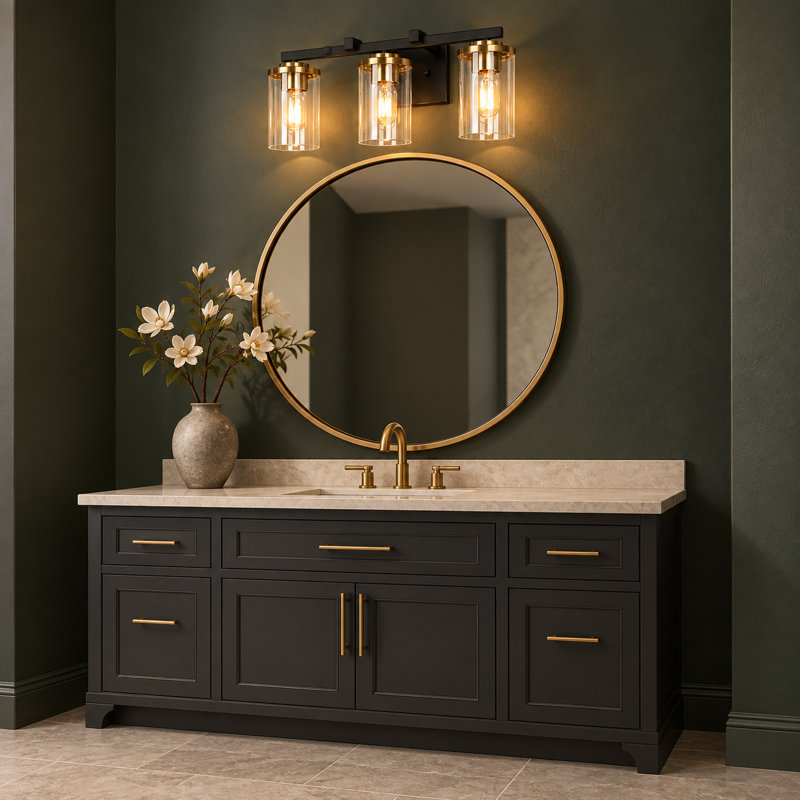 Marrina 3-Light Dimmable Black/Gold Bathroom Vanity Light, Black/Gold