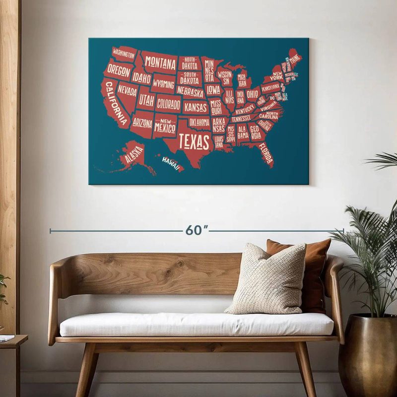 Carte des États américains d'Aliaz, H 30 po x l 45 po