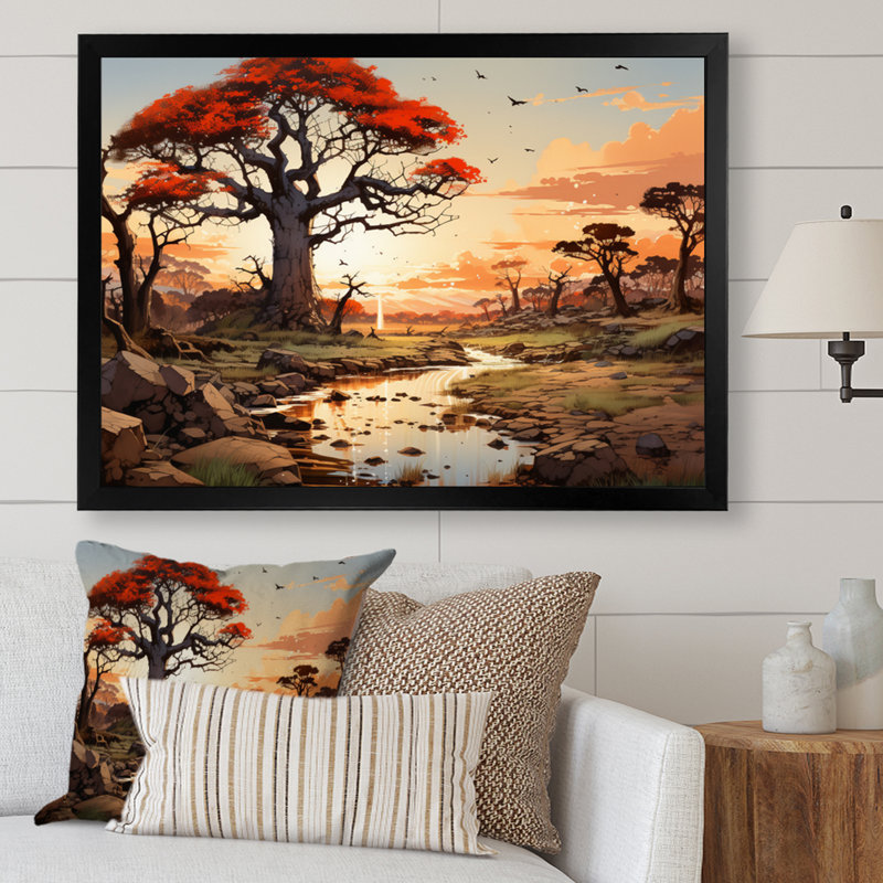 «African Baobab Tales II» sur toile, H 12 po x l 20 po x P 1 po, Cadre photo noir