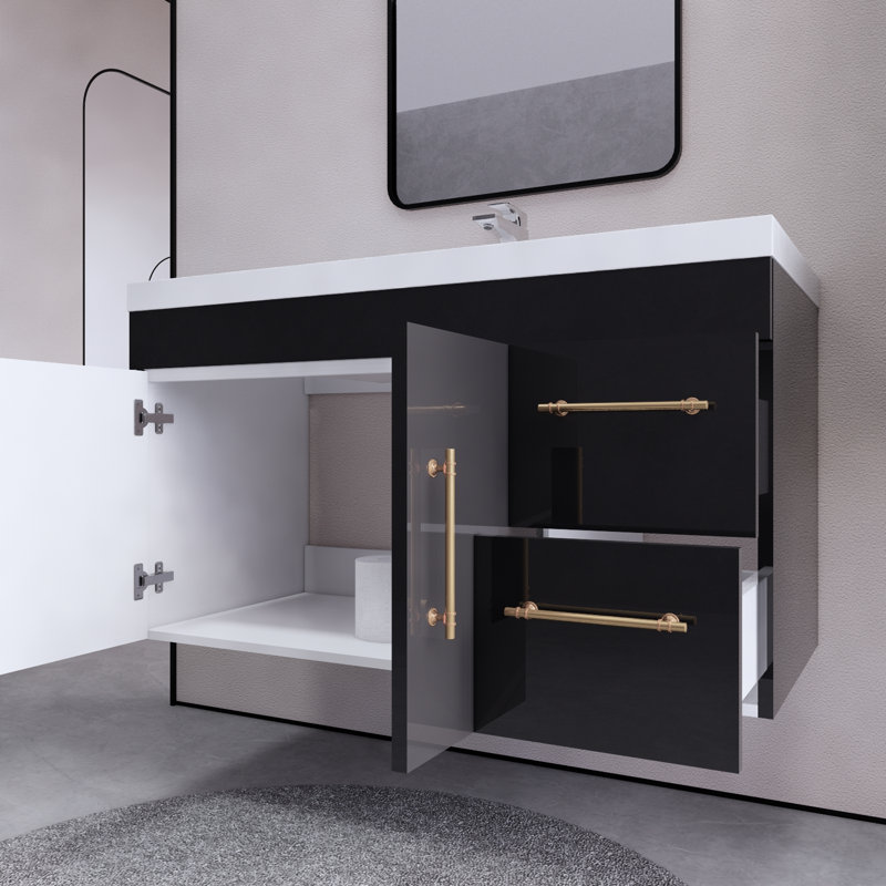 Doddridge 41.9'' Single Bathroom Vanity with Acrylic Top, Glossy Black