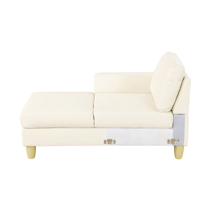 Canapé d'angle en L 2 pièces en similicuir beige de 258 cm (101,5 po) avec méridienne à gauche et pouf, Left Hand Facing