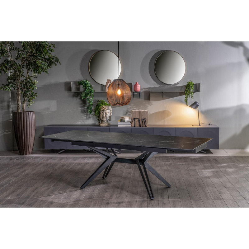 Damarco Extendable Metal Base Dining Table, Black