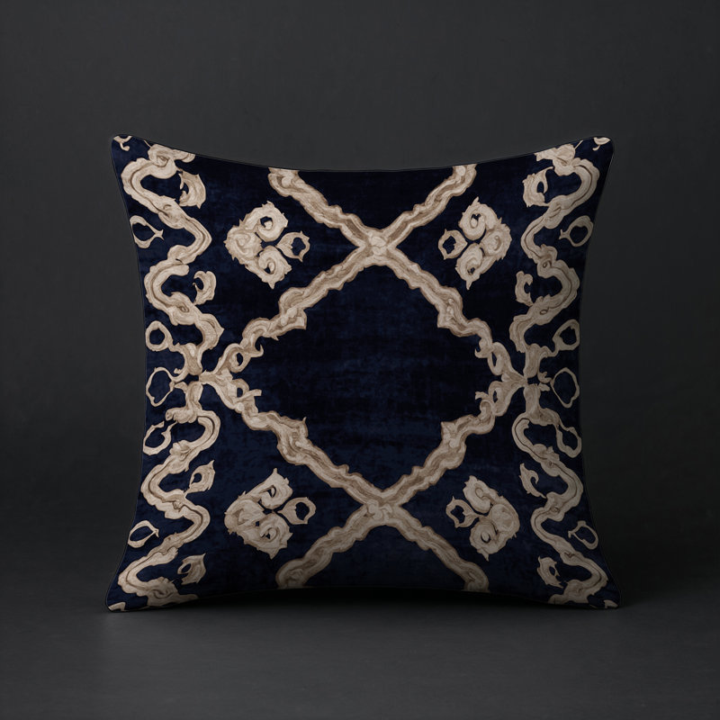 Coussin décoratif intérieur / extérieur gris Modern Modern, Gris / bleu foncé / beige géométrique 1, Carré 18 po