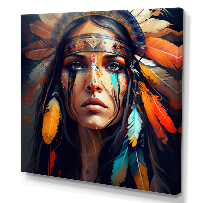 «Colorful Native American Woman VII», reproduction d'art sur toile, H 30 po x l 30 po x P 1 po, Toile tendue