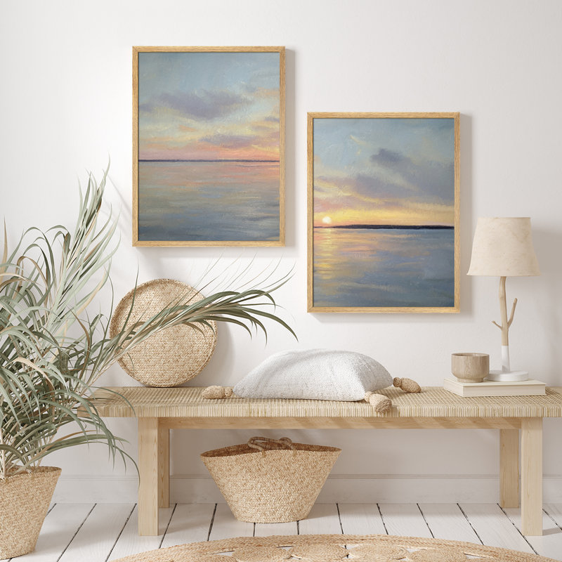Ensemble 2 pièces d'art mural Sunrise Over Water, Naturel, H 14 po x l 11 po