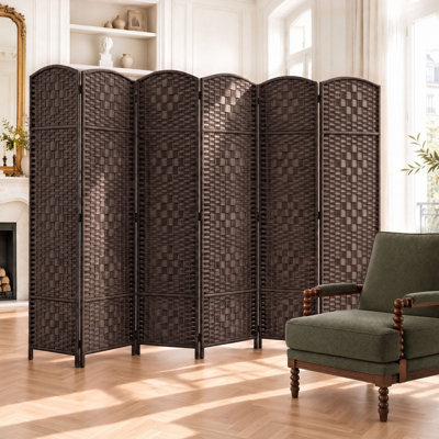 Elmina 6 Ft Folding Room Divider Privacy Screen Home Decor Diamond Weave Fiber Double Hinges