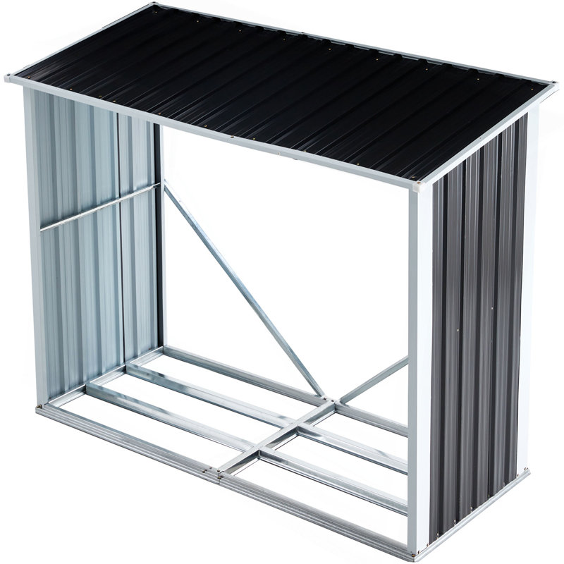 Remise à bûches, support à bûches avec toit, remise à bûches, support à bois de chauffage pour le porche de la cour arrière, acier galvanisé anthracite de 70,9 po