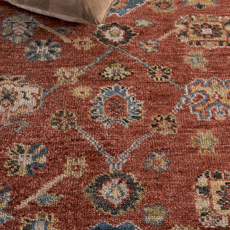 Tapis en laine / coton noué à la main en style sud-ouest beige / rouille, Rectangle 6 pi x 9 pi