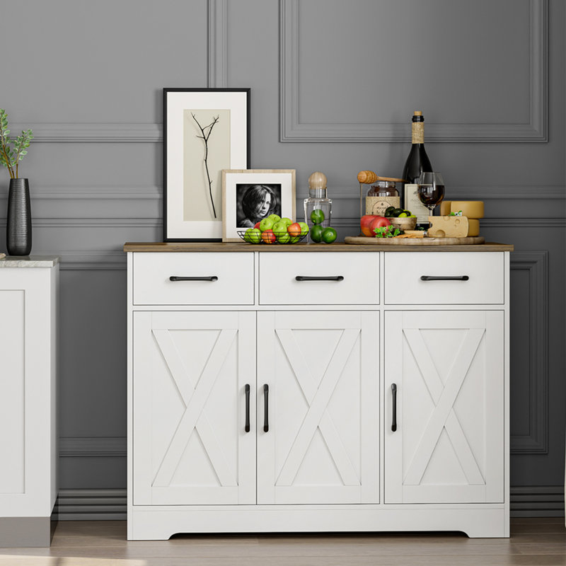 Buffet 3 tiroirs Tahara, Blanc / Brun