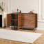 Buffet en noyer MDF, L 59 po x P 16 po x H 33 po, crédence géométrique sculptée avec pieds en métal