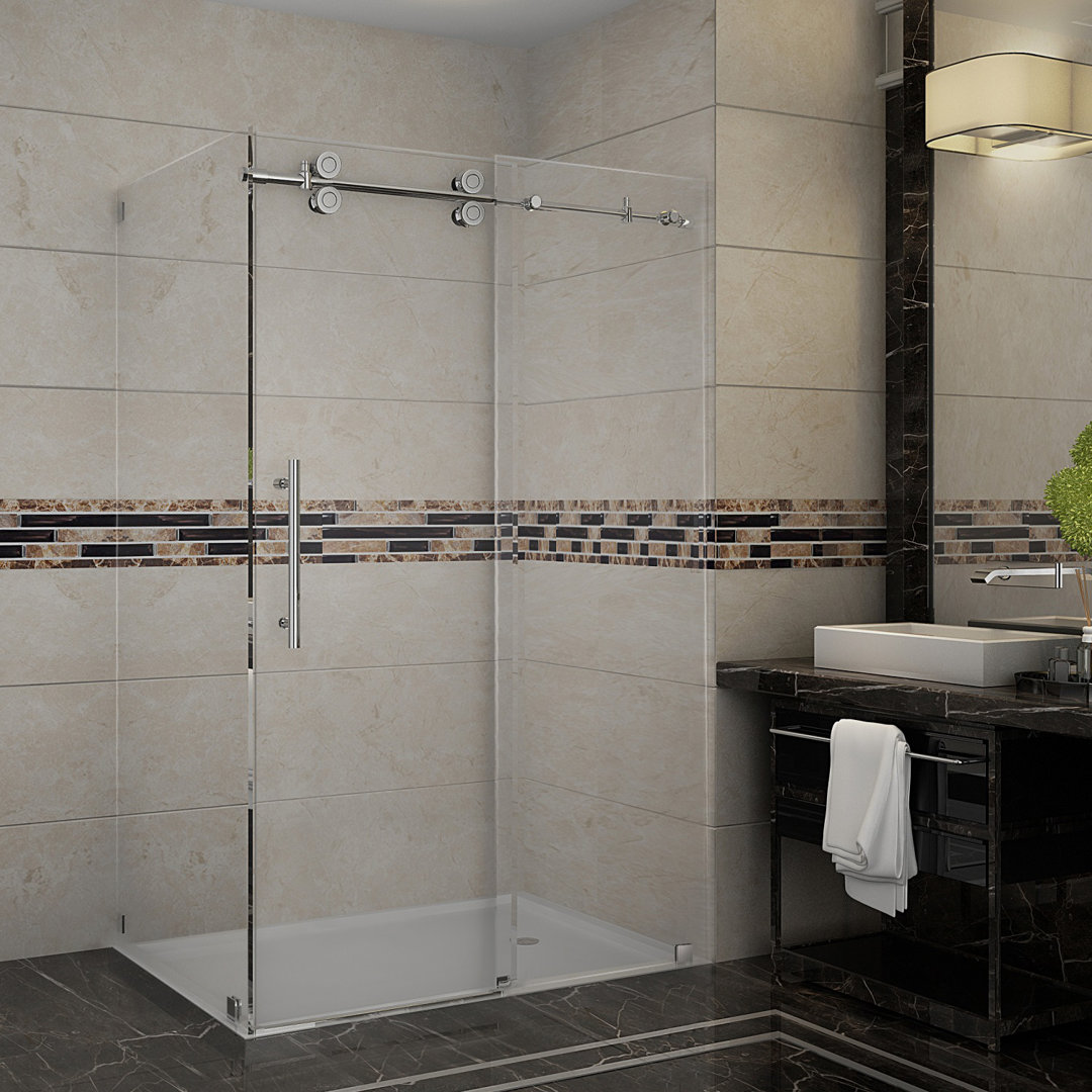 Langham 48" W x 33.8125" D x 75" H Sliding Shower Enclosure with Fixed Panel Door Aston Frame 