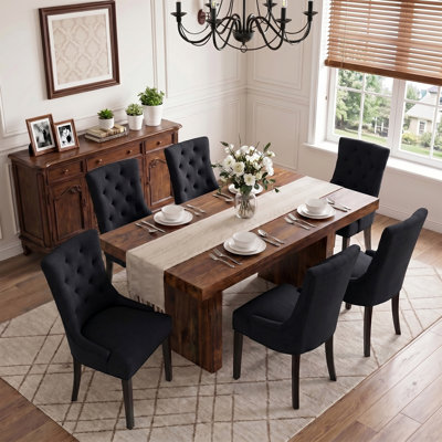 Modern Farmhouse Tufted Linen Upholstery Solid Wood Dining Chair (Set of 6)