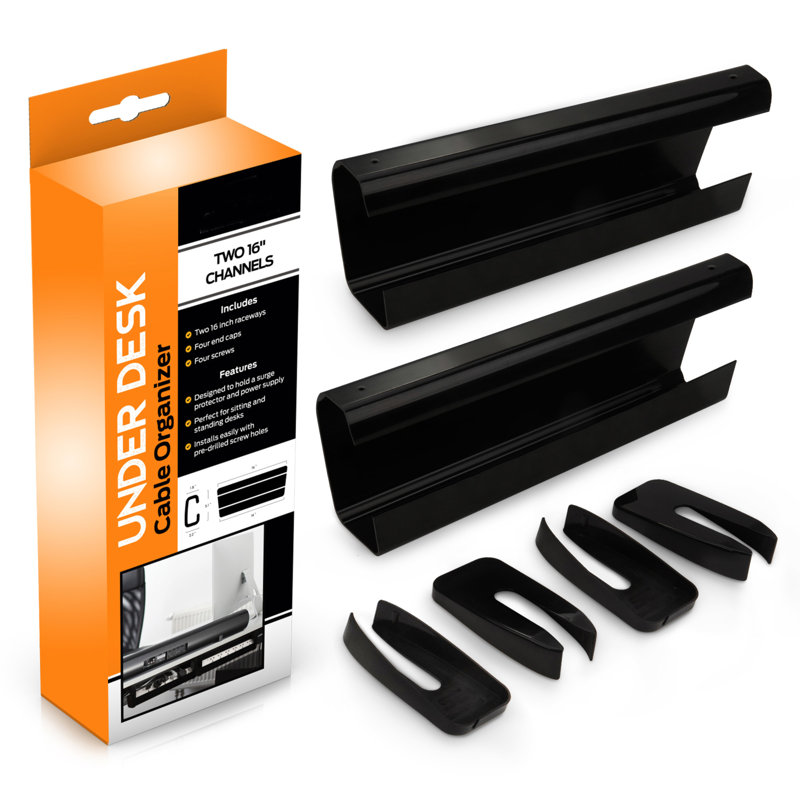 16-Inch Self-Adhesive Under Desk Cable Management Kit - 2-Pack