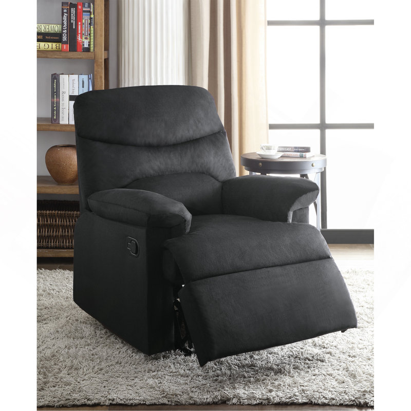 Lefave Plush Fabric Motion Recliner with Pillow-Top Arms, Black