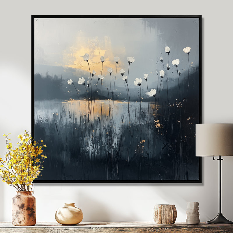 Fleurs sauvages abstraites, Pure Form II - Art mural fleurs sauvages, Impression encadrée flottante, Noir, noir, noir, noir