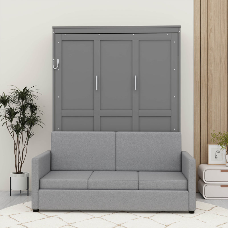 Murphy Wall Bed With Sofa Cushions, Gray