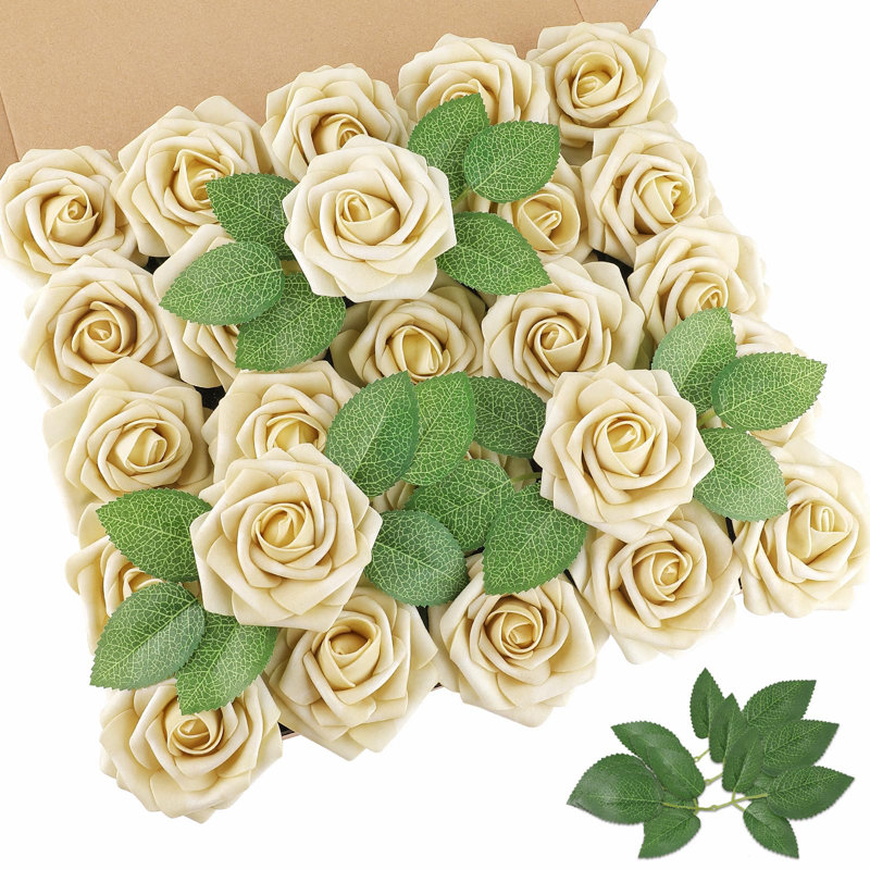 25 pièces de roses artificielles d'aspect véritable avec tige pour les bouquets de mariage bricolage, centres de table, décorations de fête de fête de naissance
