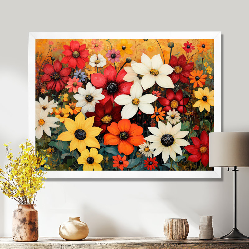 Vibrant Garden of Wildflowers I - Art mural imprimé fleurs sauvages, H 12 po x l 20 po, Reproduction encadrée, Blanc