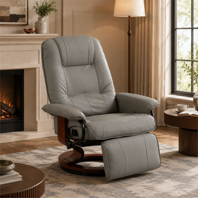 Gray Faux Leather Manual Recliner Chair with 360° Swivel Base and Extendable Footrest for Living Room