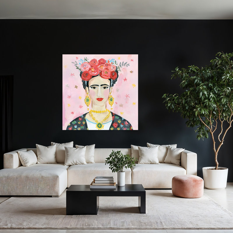 Art contemporain hommage aux épaules de Frida avec visages noirs, H 48 po x l 48 po