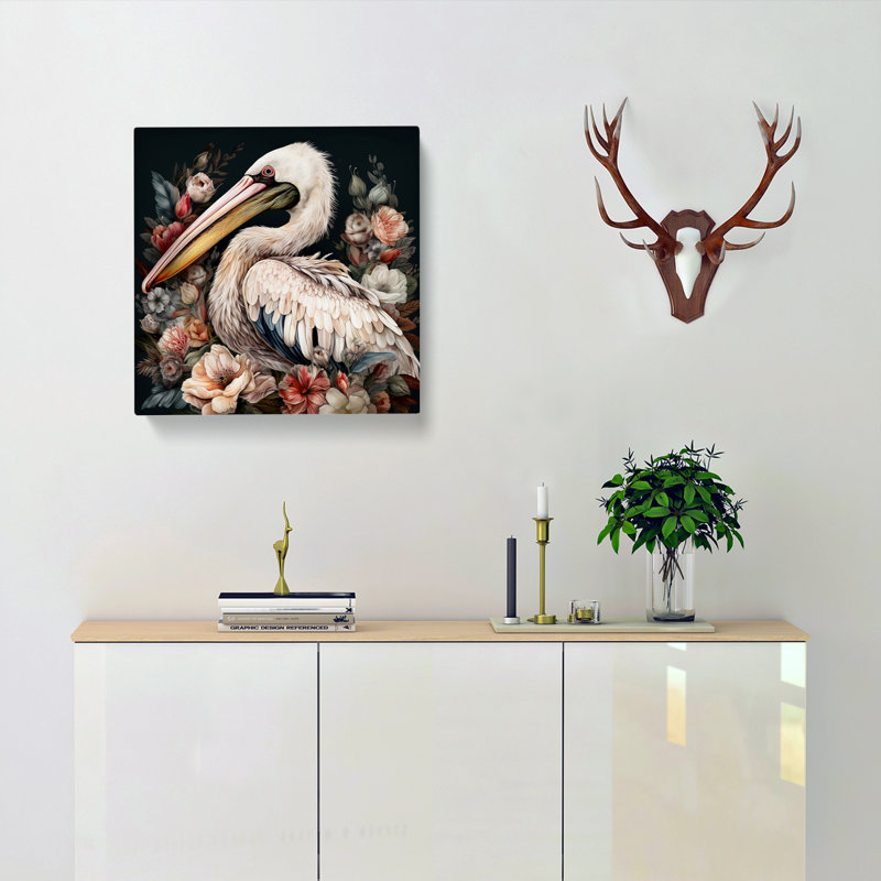 Pelican Floral Art No.1 - Wrapped Canvas, 50cm H x 50cm W x 3cm D